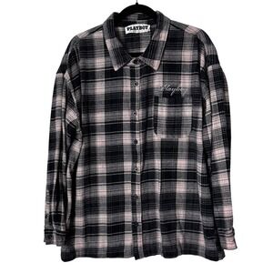 Playboy by PacSun Mens Pink Black Plaid Flannel Button Down Shirt Large Upcycled